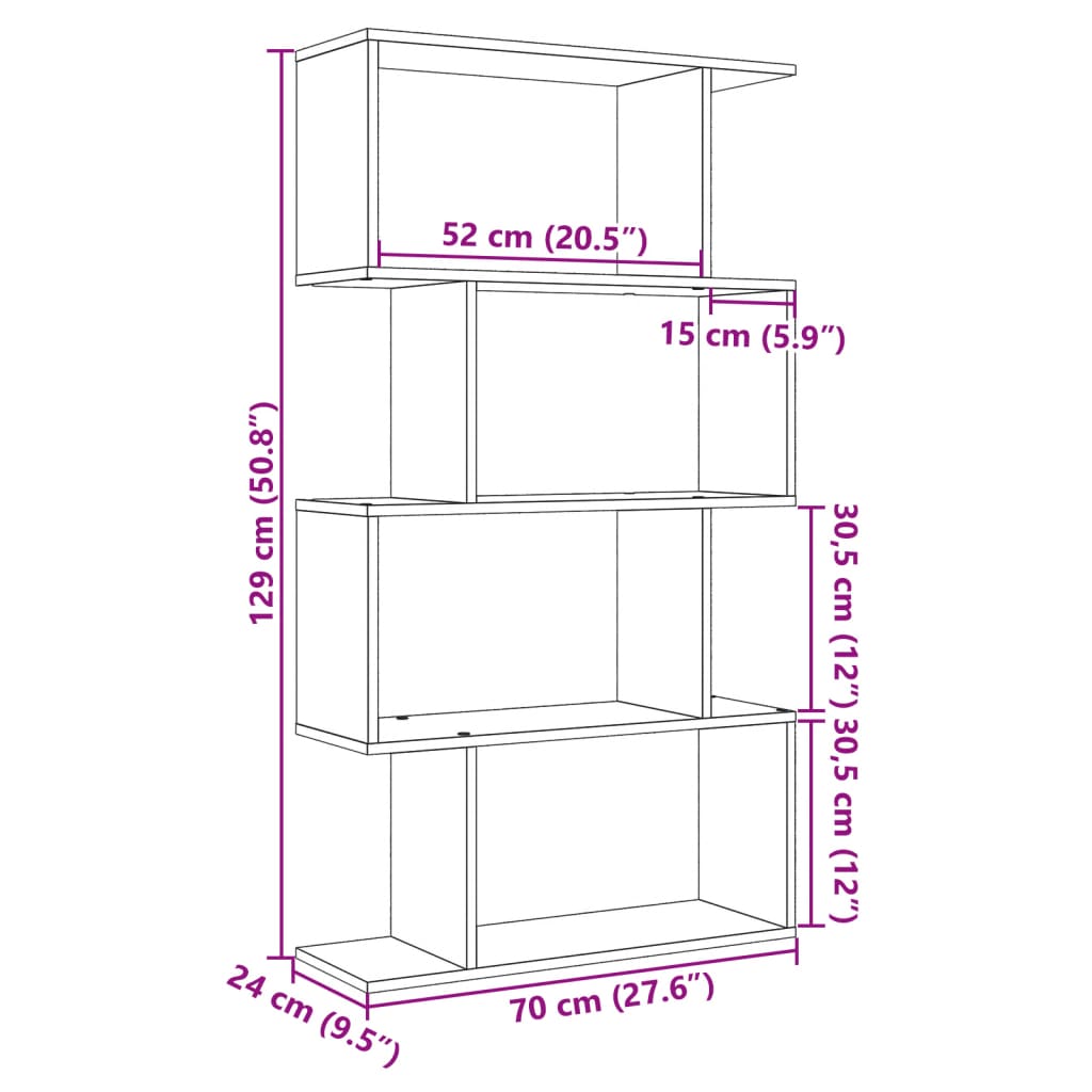 Estante divisória 4 níveis 70x24x129cm derivados madeira branco