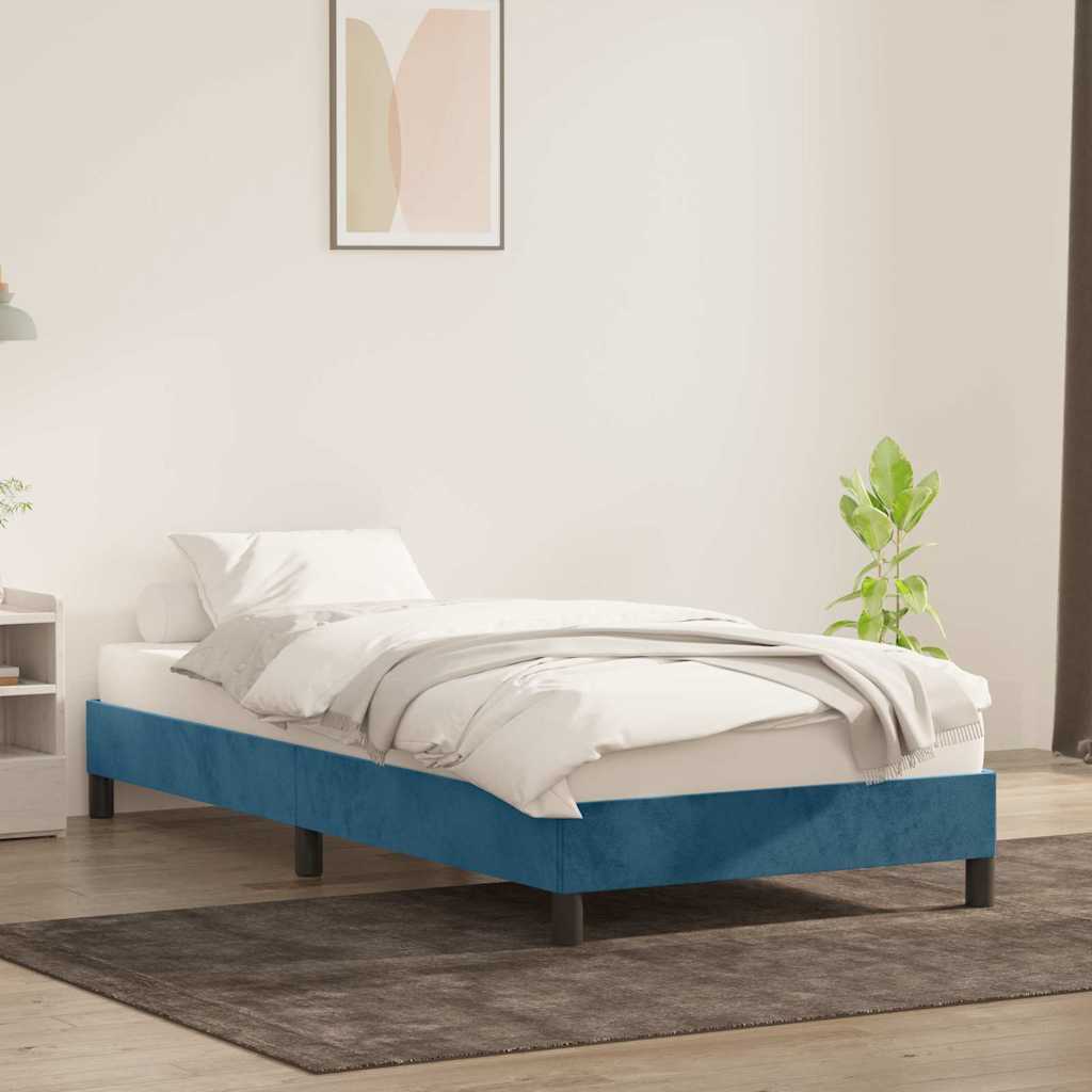 Estrutura de cama sem colchão 90x210 cm veludo azul-escuro