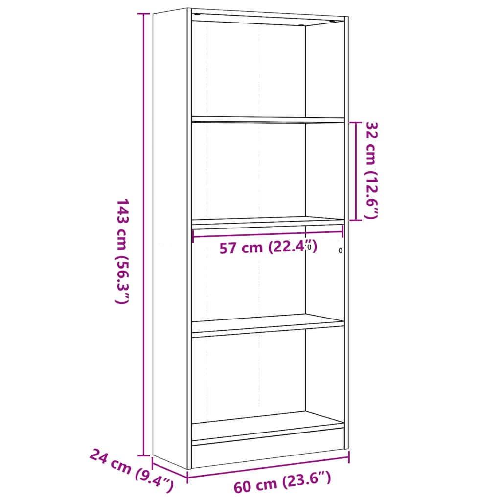 Estante 60x24x143 cm derivados de madeira cinzento sonoma