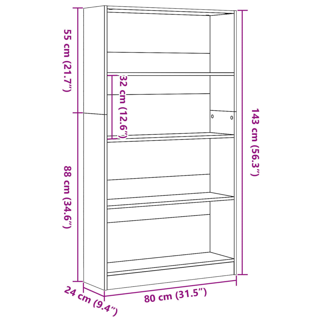 Estante 80x24x143 cm derivados de madeira cinzento cimento