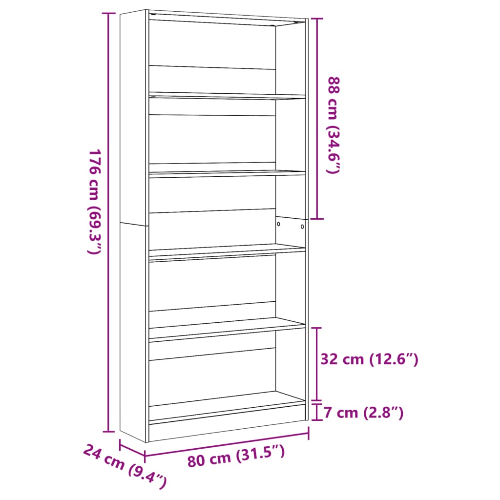 Estante 80x24x176 cm derivados de madeira cinzento sonoma