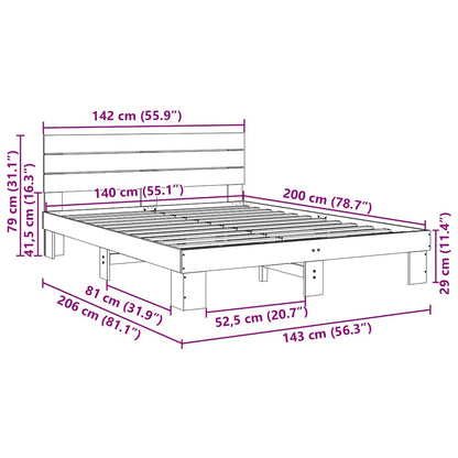 Estrutura cama cabeceira sem colchão 140x200 cm maciça carvalho