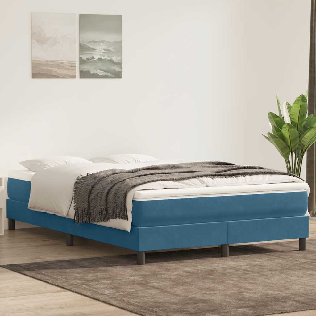 Cama com molas sem colchão 160x220 cm veludo azul-escuro