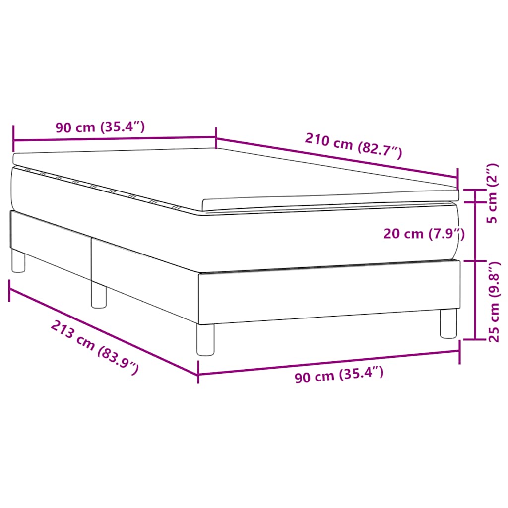 Cama box spring com colchão 90x210 cm veludo preto