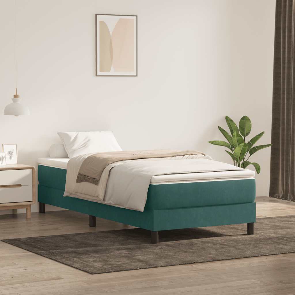 Cama com molas/colchão verde-escuro 90x210 cm veludo