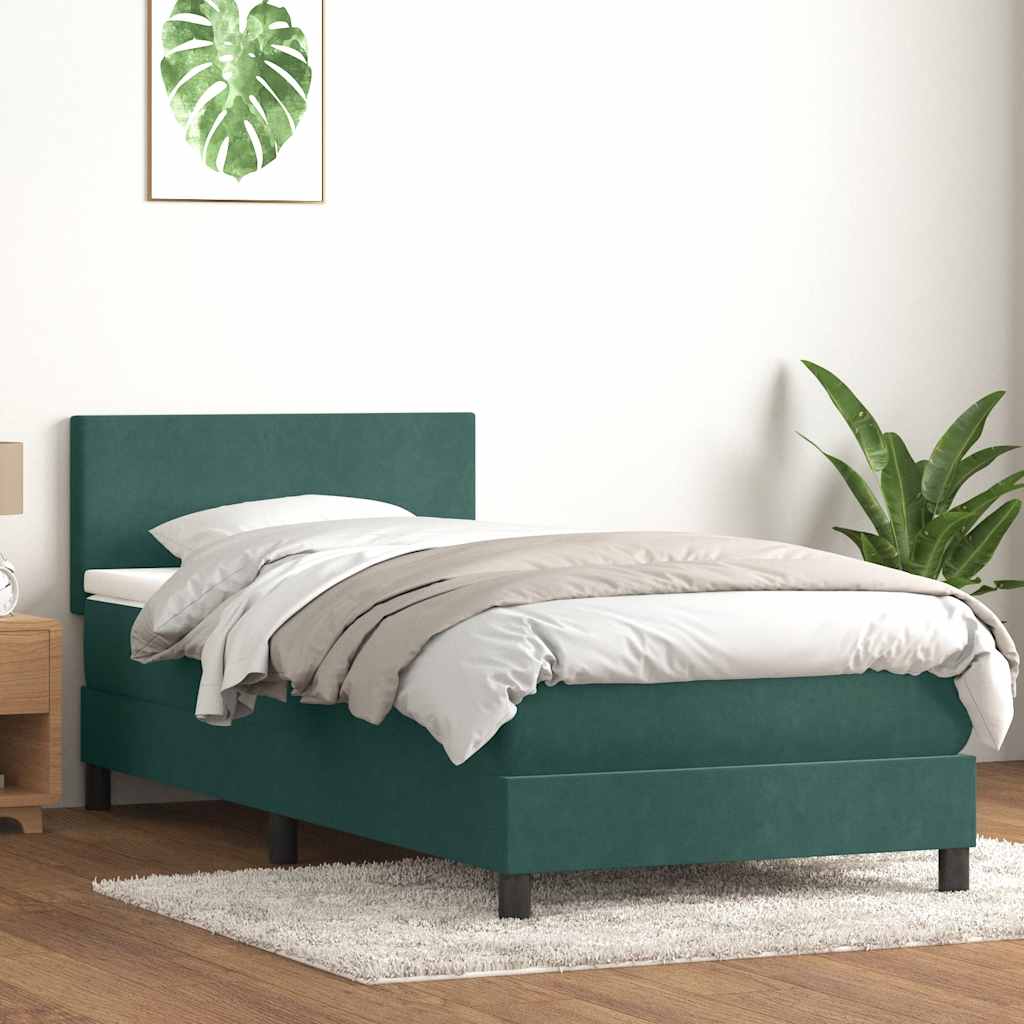 Cama com molas/colchão verde-escuro 80x210 cm veludo