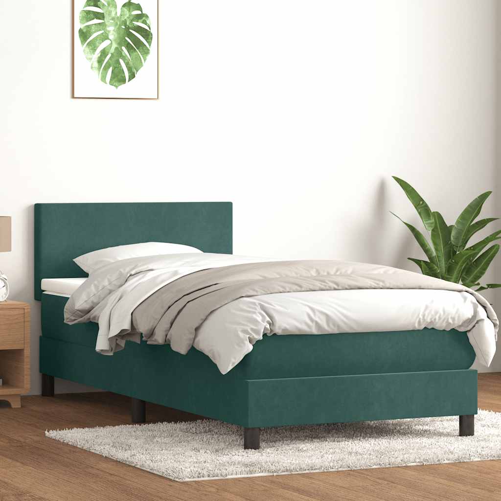 Cama com molas/colchão verde-escuro 90x210 cm veludo