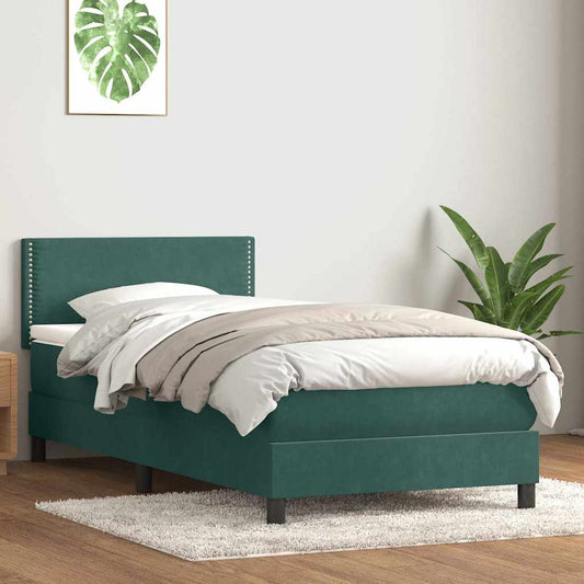 Cama com molas/colchão verde-escuro 80x210 cm veludo