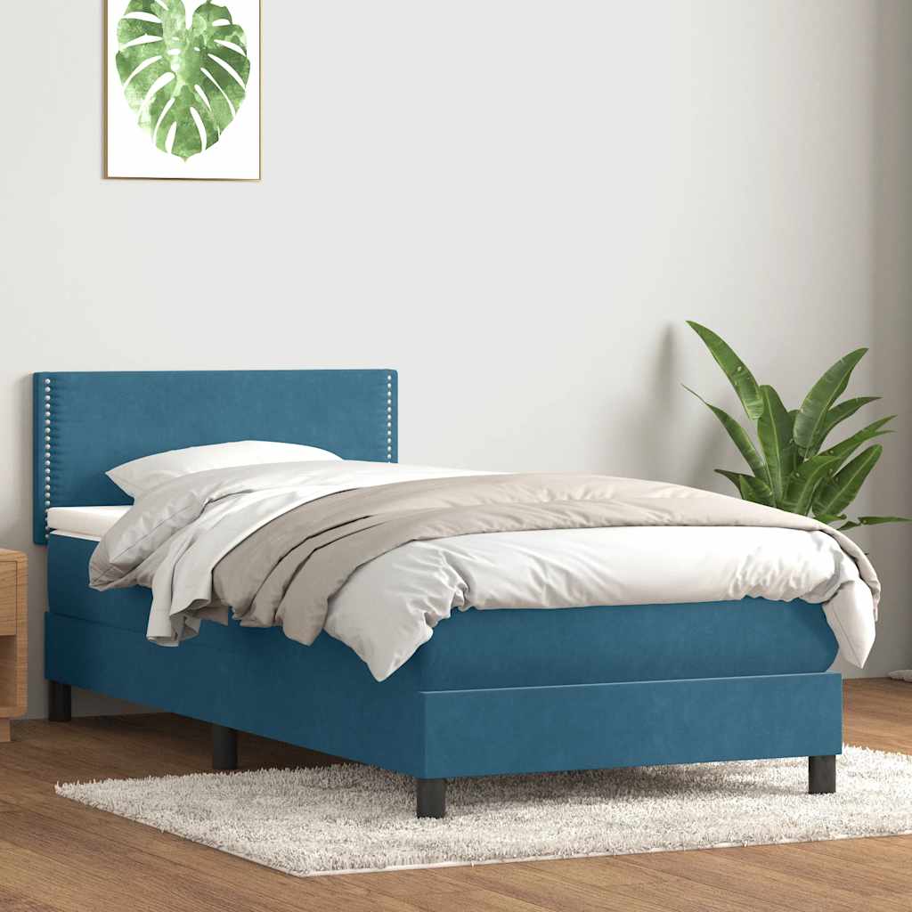 Cama com molas/colchão azul-escuro 80x210 cm veludo