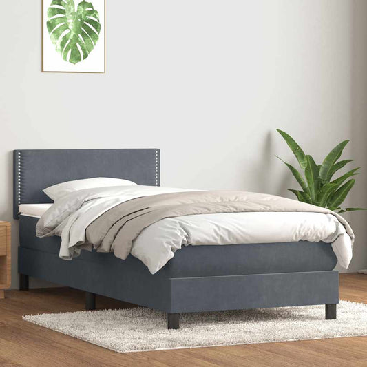 Cama com molas/colchão cinza-escuro 80x220 cm veludo