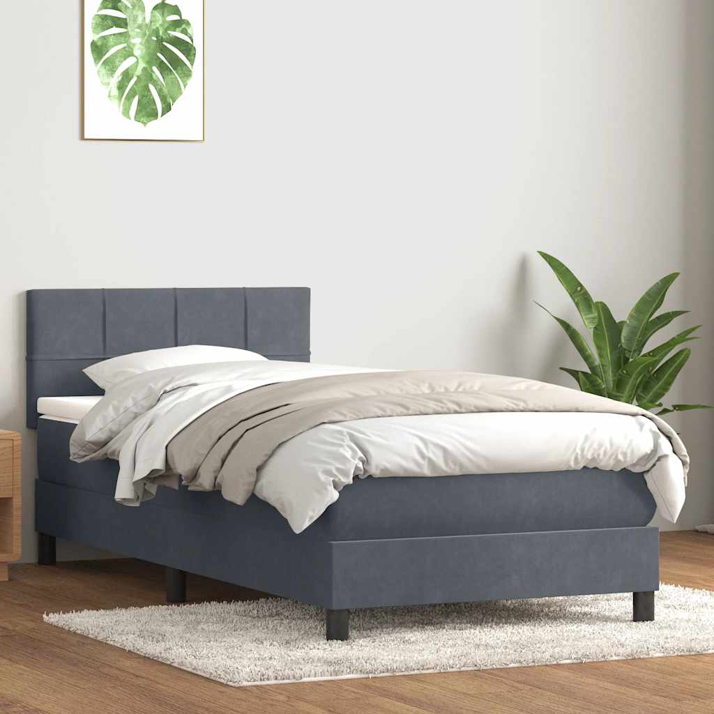 Cama com molas/colchão cinza-escuro 90x210 cm veludo