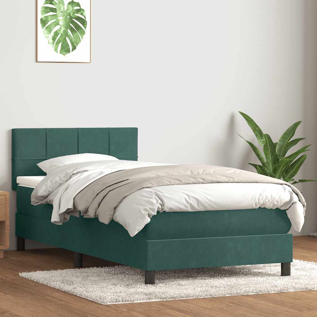 Cama com molas/colchão verde-escuro 90x210 cm veludo