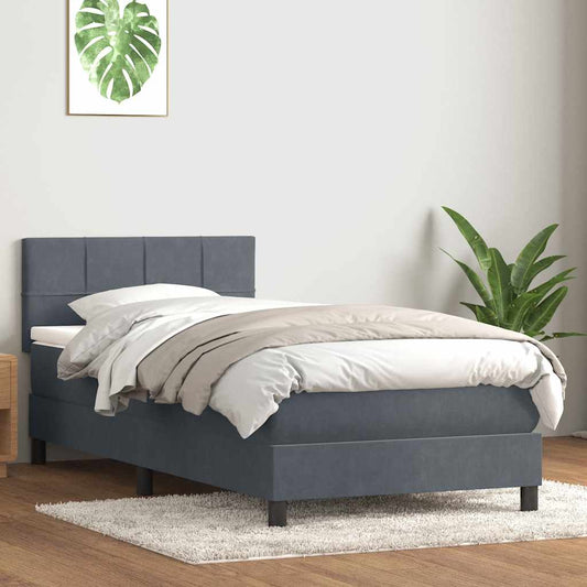 Cama com molas/colchão cinza-escuro 80x220 cm veludo