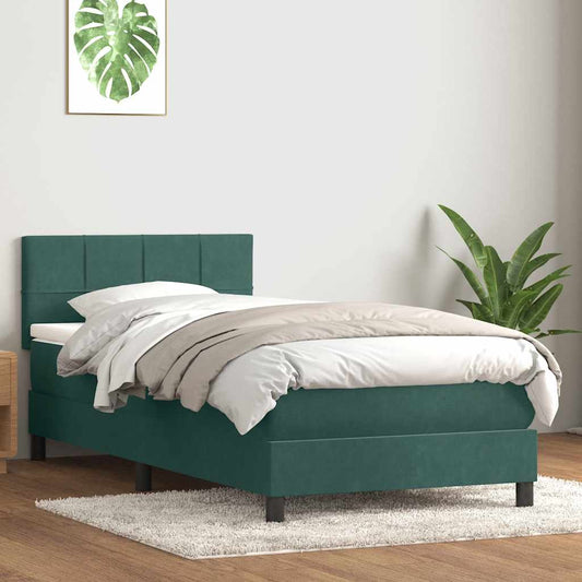 Cama com molas/colchão verde-escuro 80x220 cm veludo