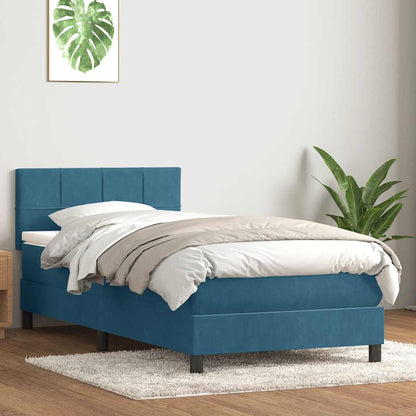 Cama com molas/colchão 80x220 cm veludo azul-escuro