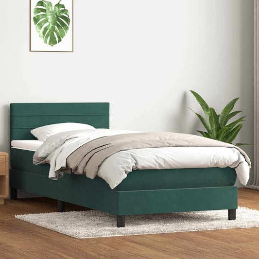 Cama com molas/colchão verde-escuro 80x210 cm veludo