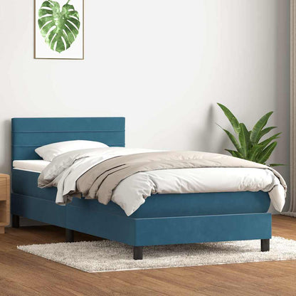 Cama com molas/colchão azul-escuro 90x210 cm veludo