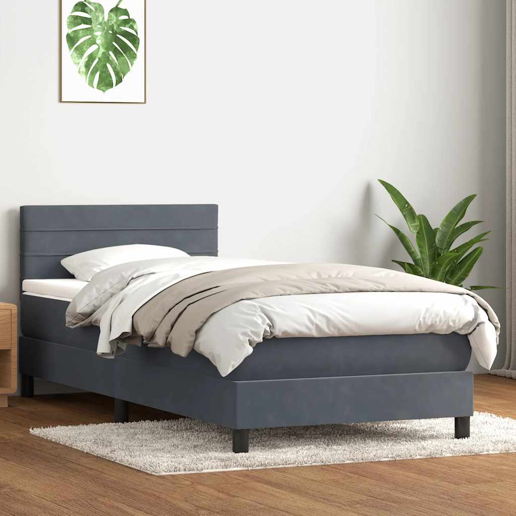 Cama com molas/colchão cinza-escuro 80x220 cm veludo