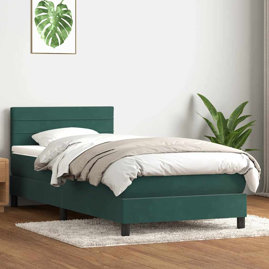 Cama com molas/colchão verde-escuro 80x220 cm veludo