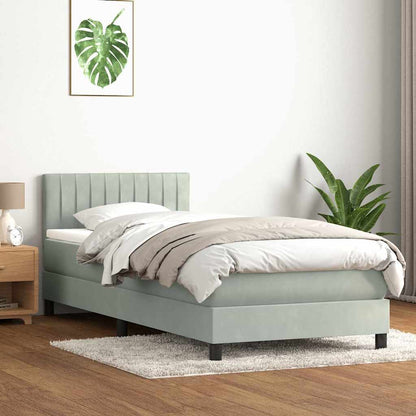 Cama box spring com colchão 100x210 cm veludo cinzento claro