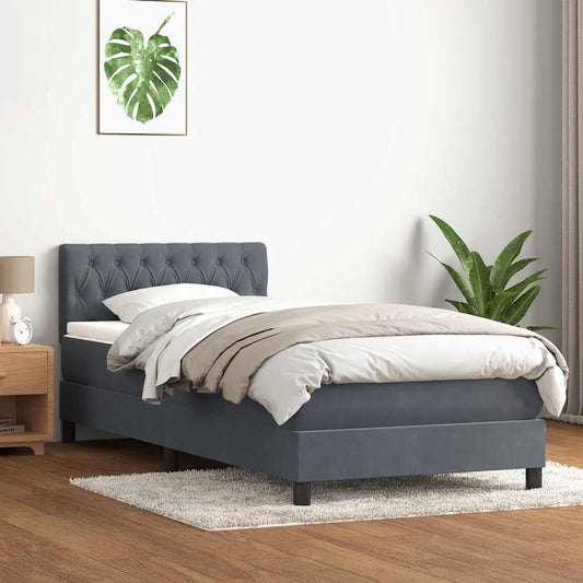 Cama com molas/colchão cinza-escuro 80x220 cm veludo