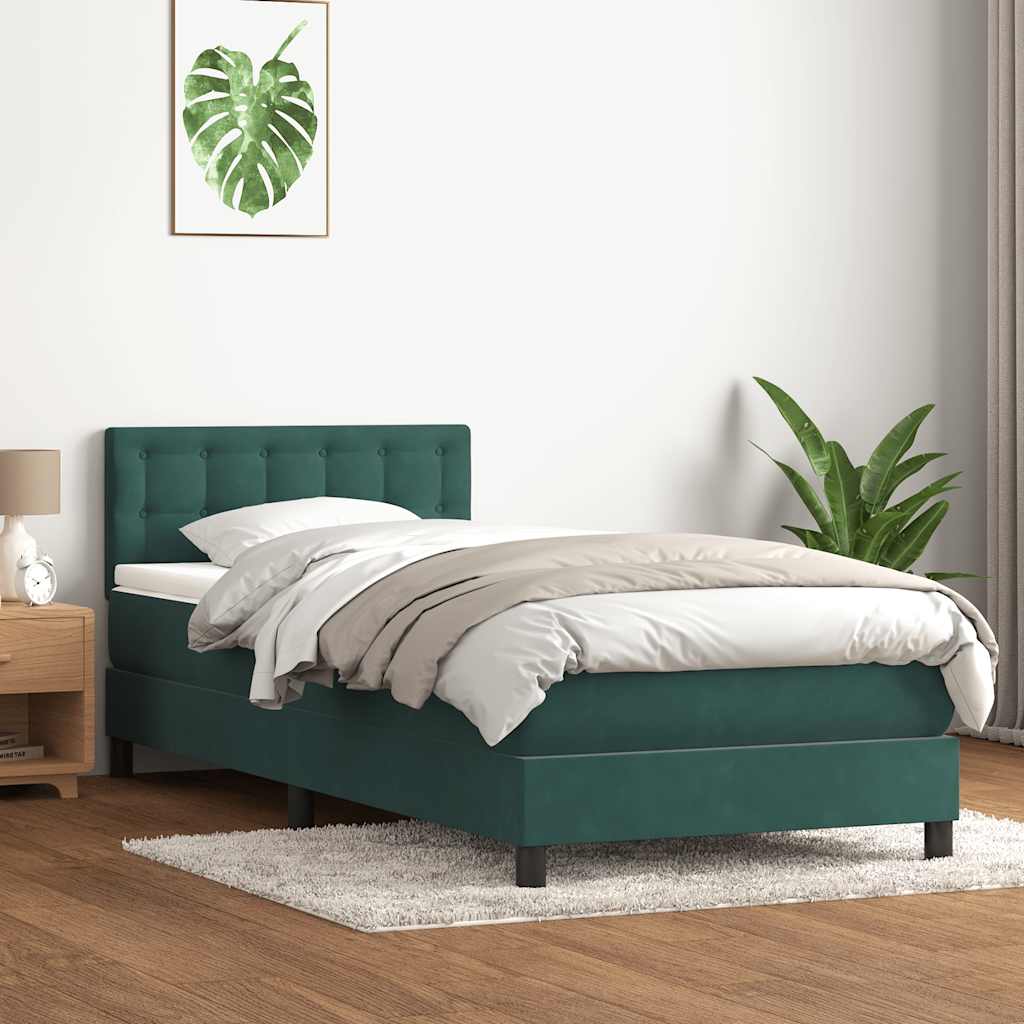 Cama com molas/colchão verde-escuro 80x210 cm veludo