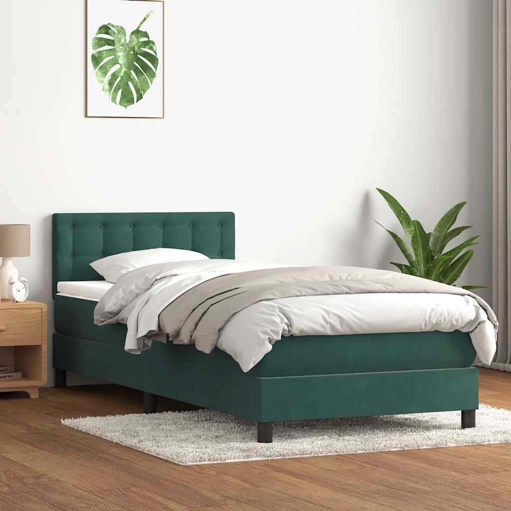 Cama com molas/colchão verde-escuro 90x210 cm veludo