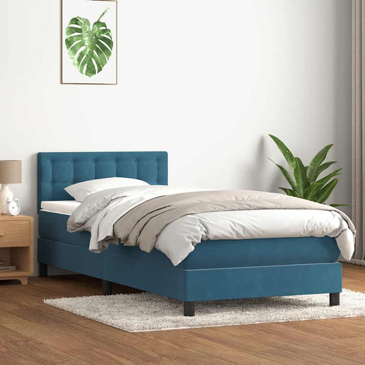 Cama com molas/colchão azul-escuro 90x210 cm veludo