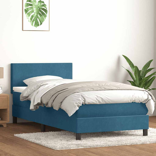 Cama com molas/colchão azul-escuro 80x210 cm veludo