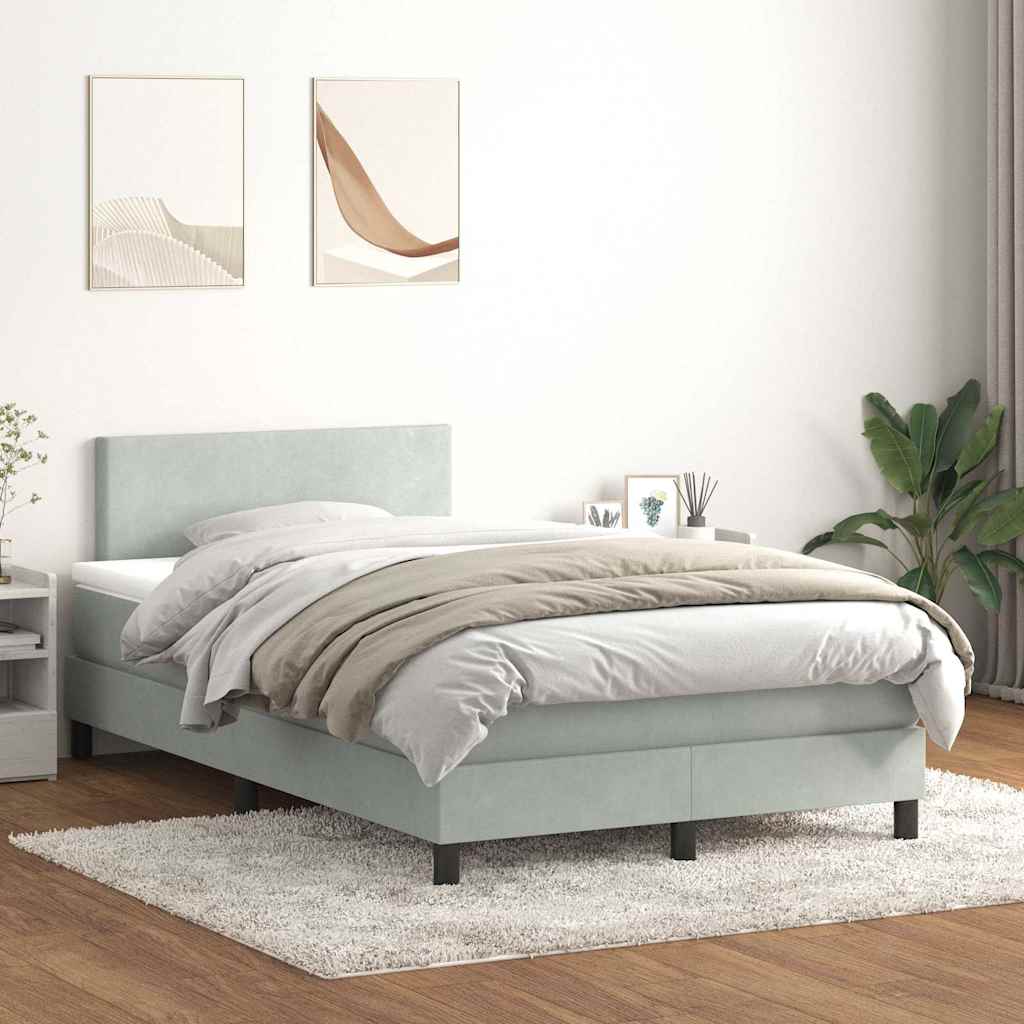 Cama boxspring c/ colchão 120x210 cm veludo cinzento-claro