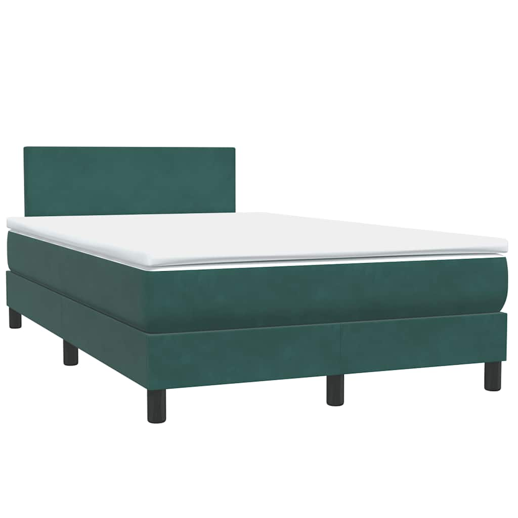 Cama boxspring com colchão 120x210 cm veludo verde-escuro