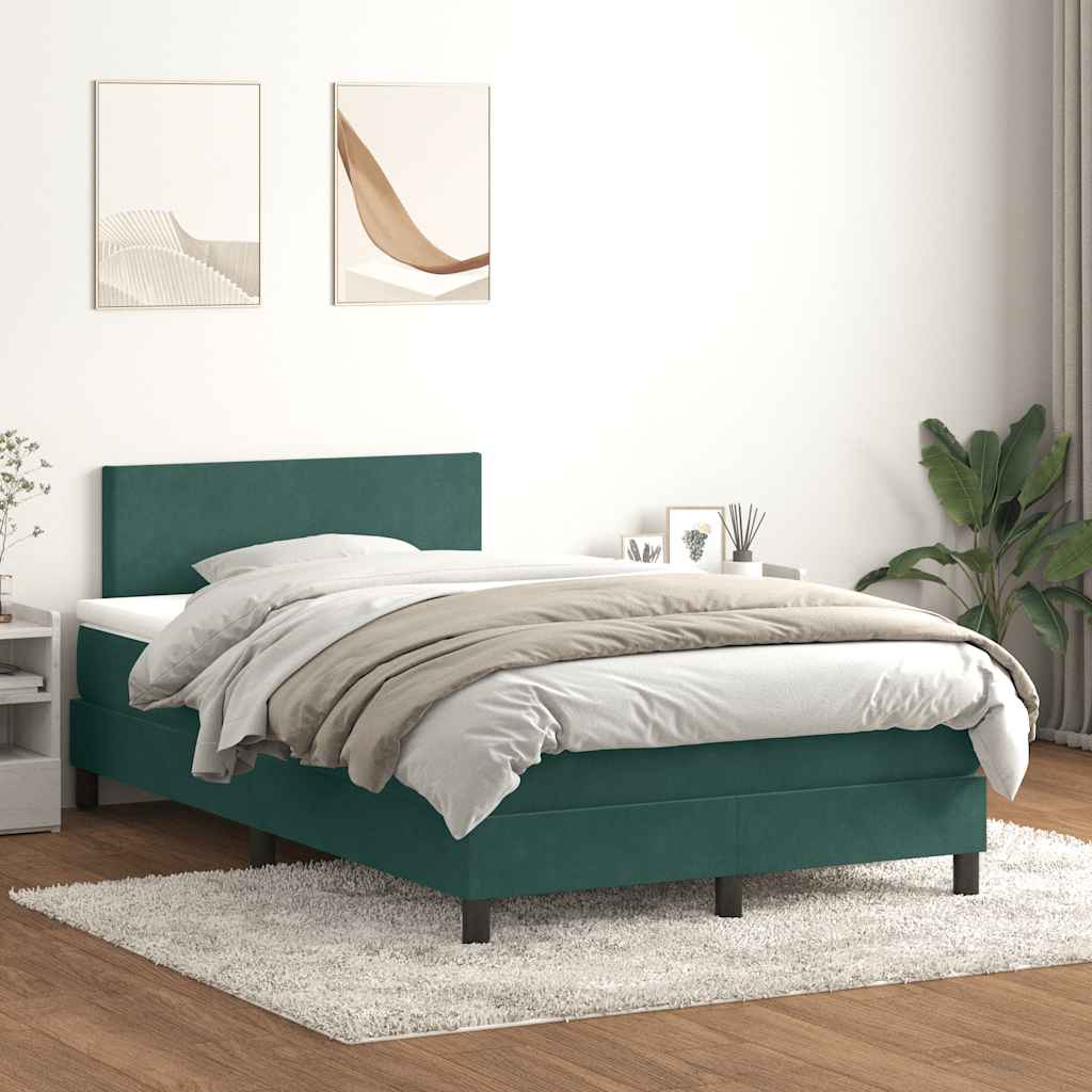 Cama boxspring com colchão 120x210 cm veludo verde-escuro