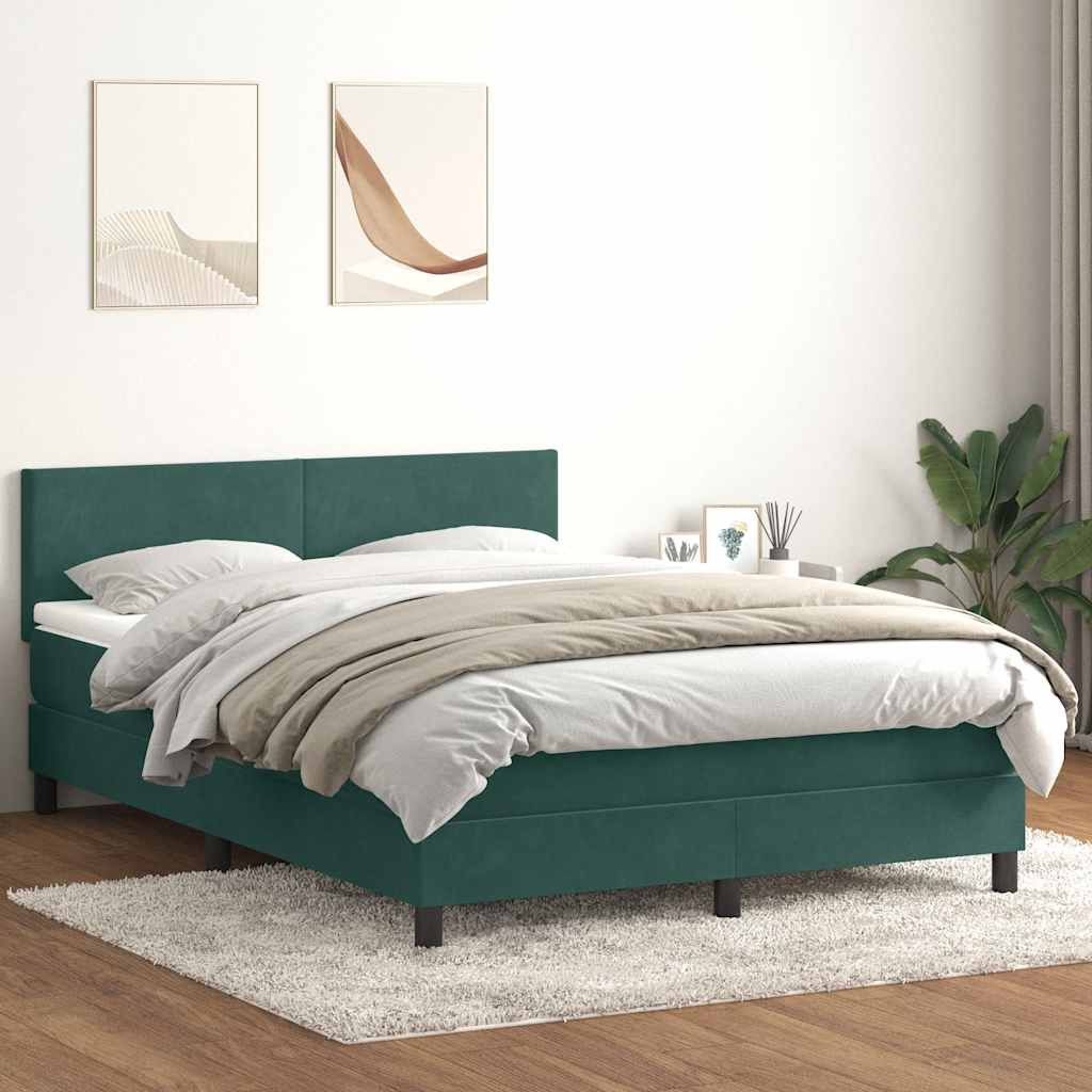 Cama box spring com colchão 160x210 cm veludo verde escuro