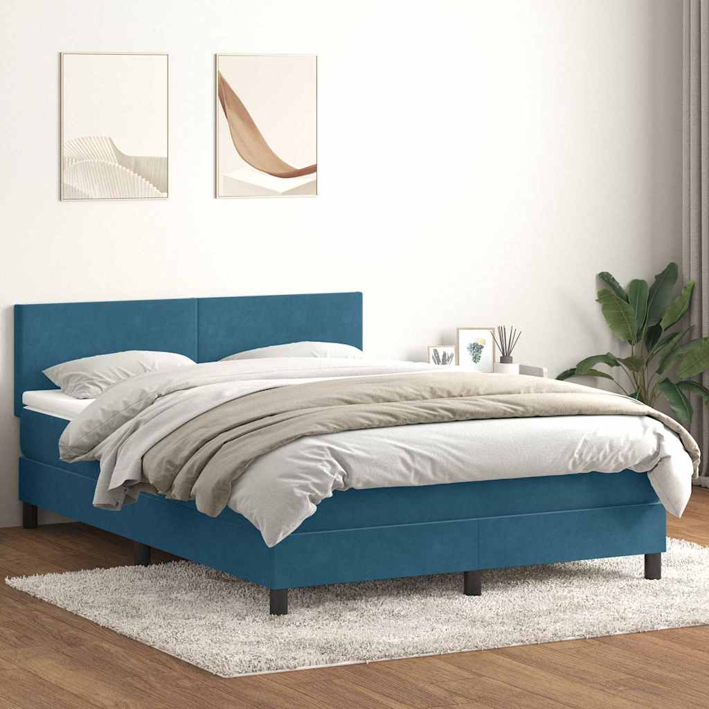 Cama box spring com colchão 160x210 cm veludo azul escuro