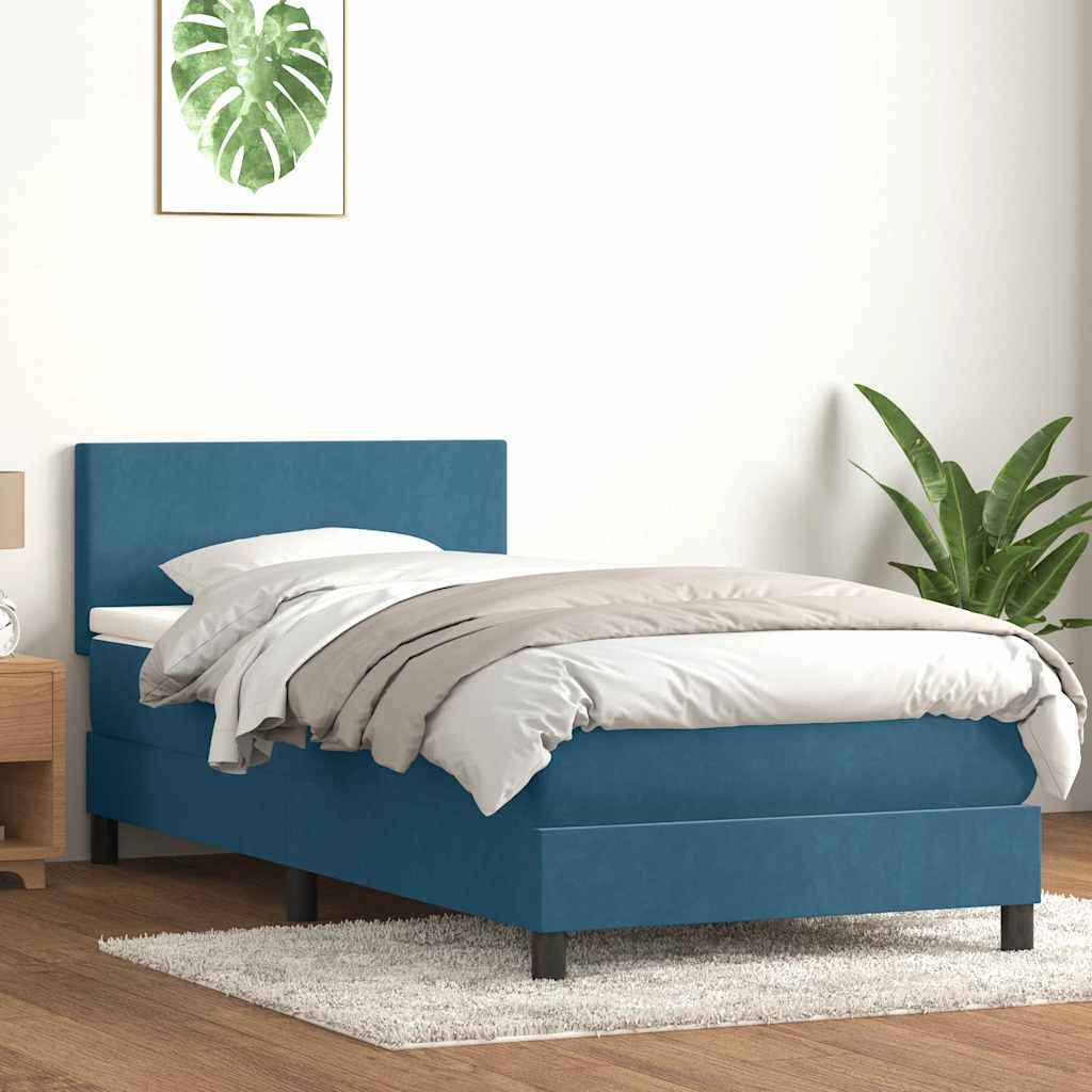 Cama com molas/colchão 80x220 cm veludo azul-escuro