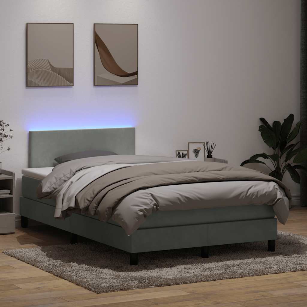 Cama boxspring c/ colchão 120x220 cm veludo cinzento-claro