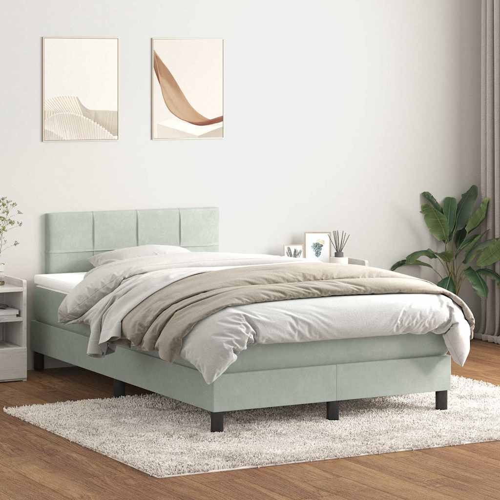 Cama boxspring c/ colchão 120x220 cm veludo cinzento-claro