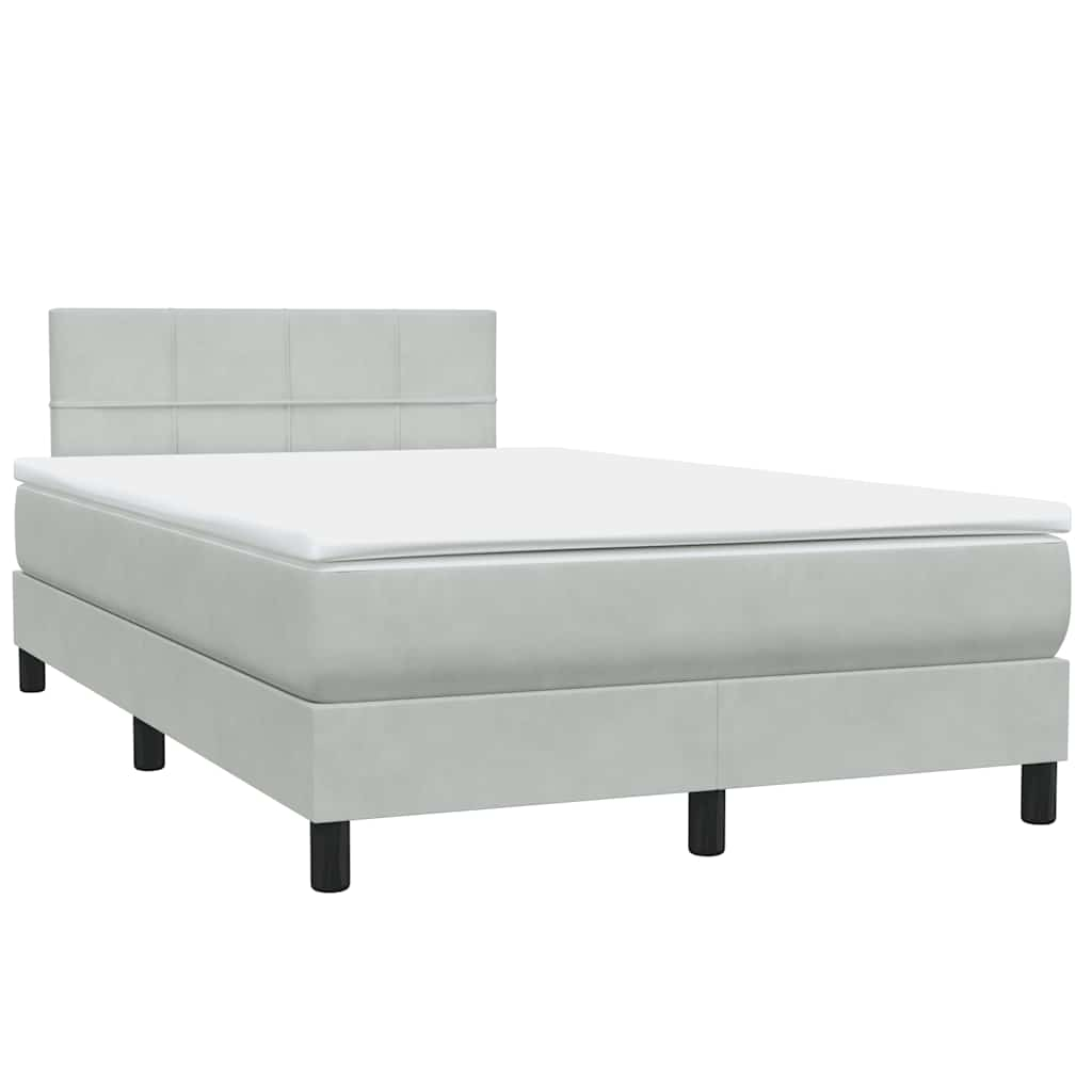 Cama boxspring c/ colchão 120x220 cm veludo cinzento-claro