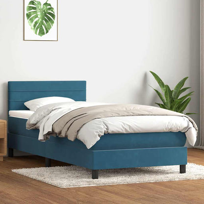 Cama com molas/colchão azul-escuro 90x210 cm veludo