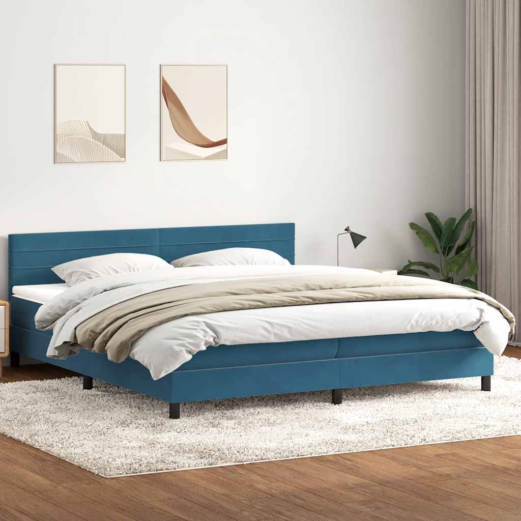 Cama com molas/colchão 180x220 cm veludo azul-escuro