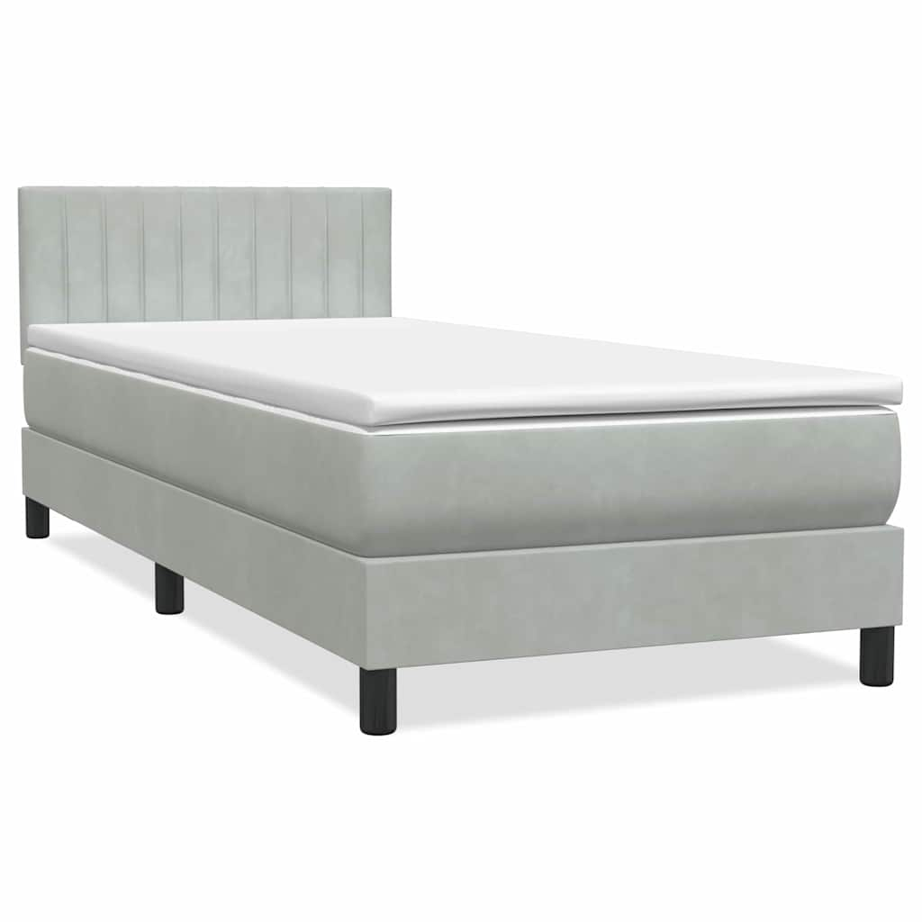 Cama box spring com colchão 100x210 cm veludo cinzento claro