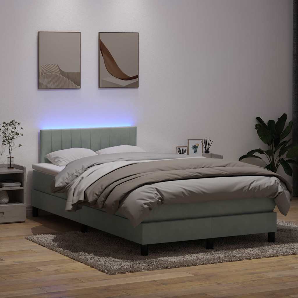 Cama boxspring c/ colchão 120x210 cm veludo cinzento-claro