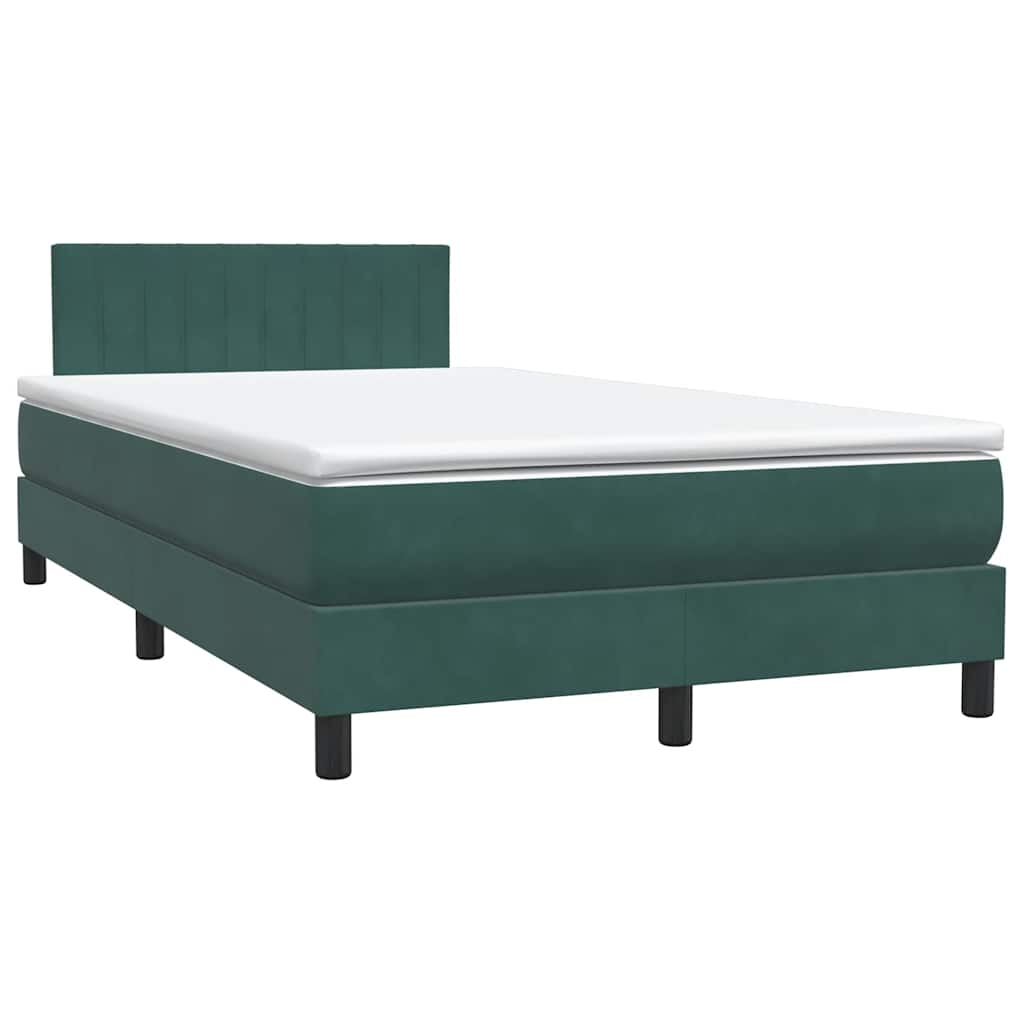 Cama boxspring com colchão 120x210 cm veludo verde-escuro