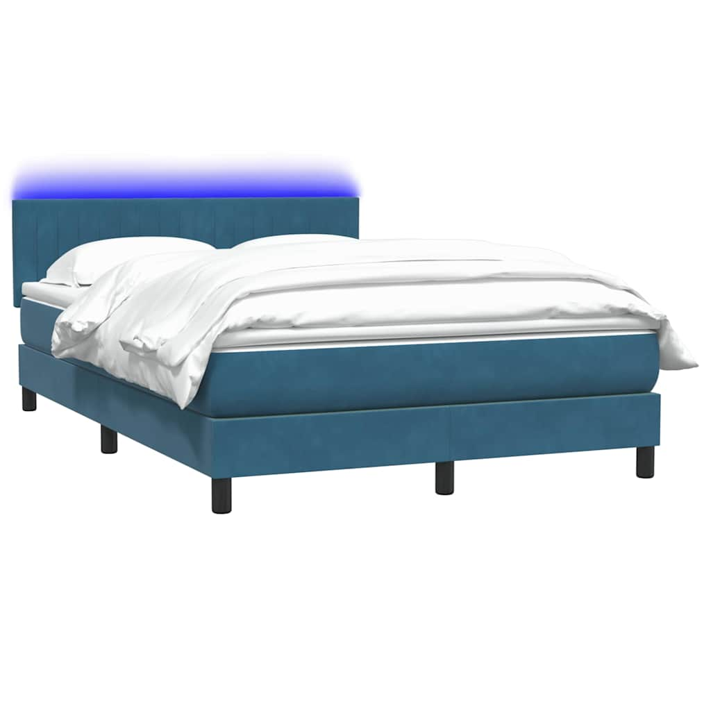 Cama box spring com colchão 160x210 cm veludo azul escuro