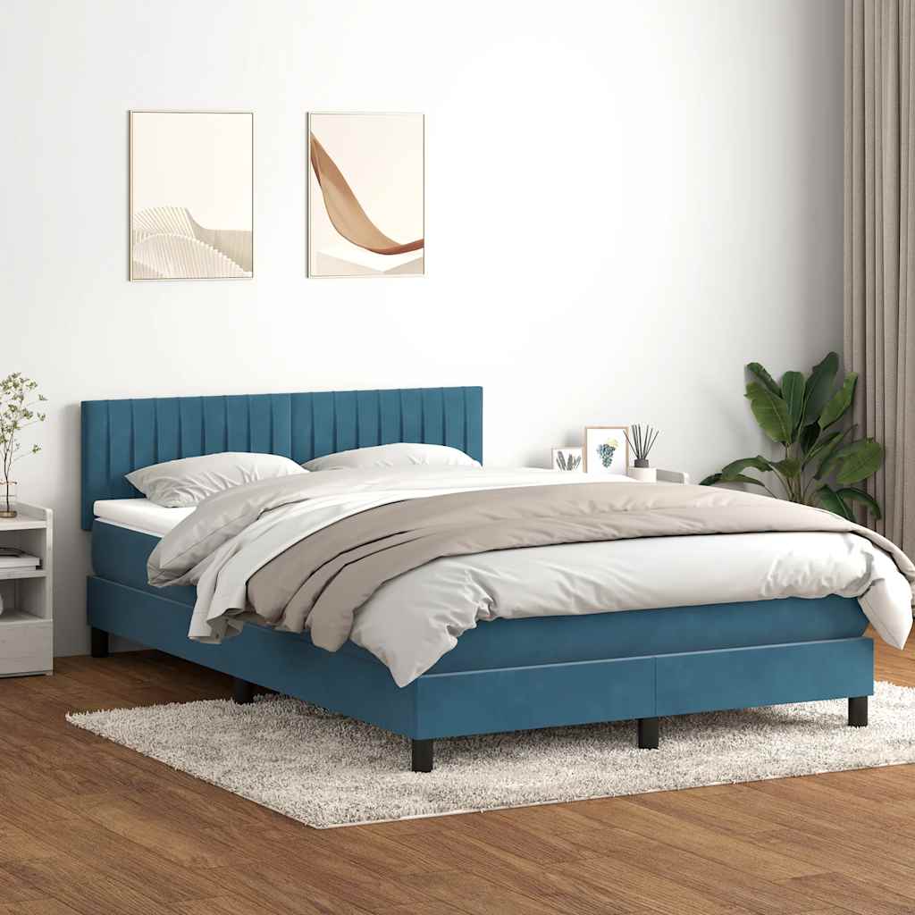 Cama box spring com colchão 160x210 cm veludo azul escuro