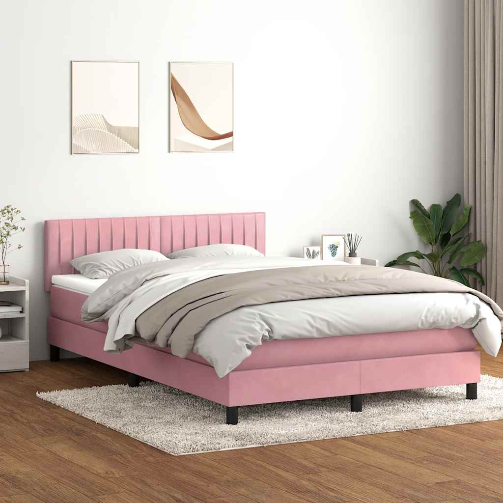 Cama box spring com colchão 160x210 cm veludo rosa