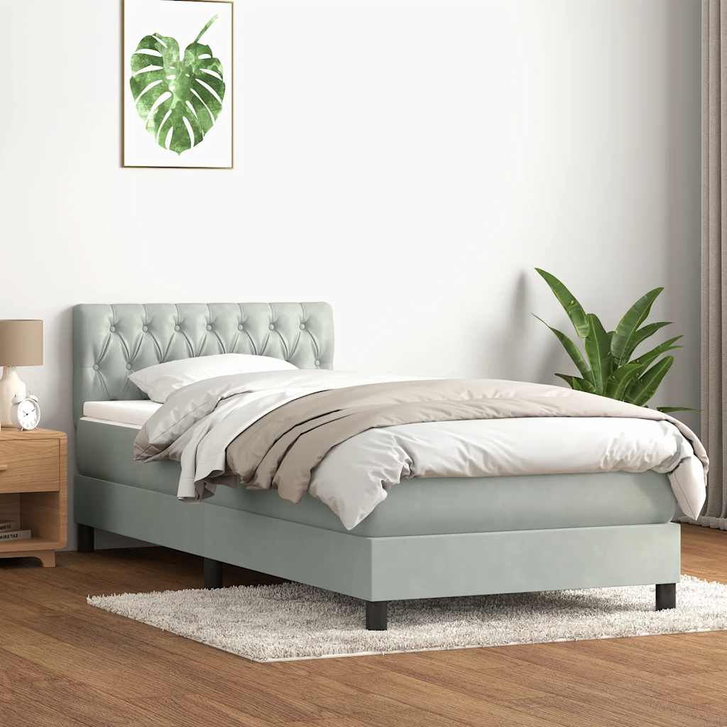 Cama box spring com colchão 100x210 cm veludo cinzento claro