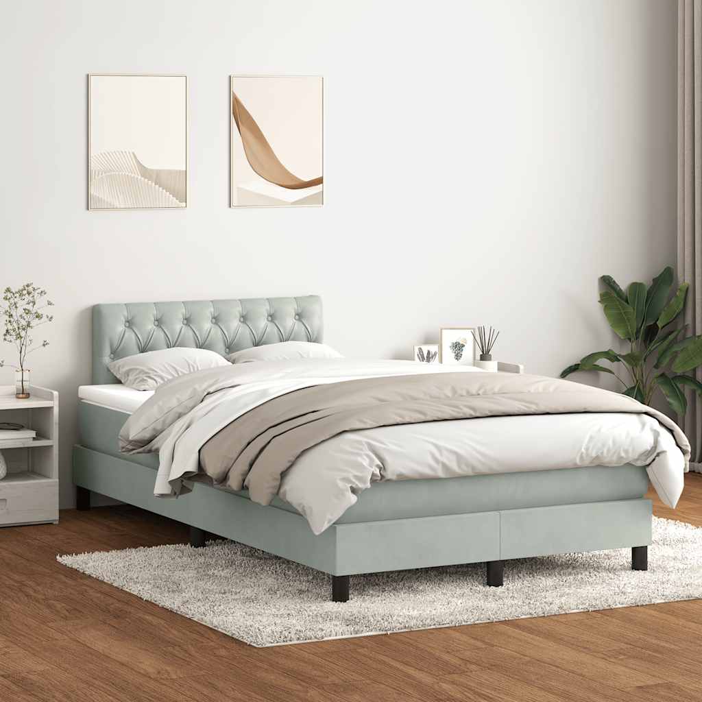 Cama boxspring c/ colchão 120x210 cm veludo cinzento-claro