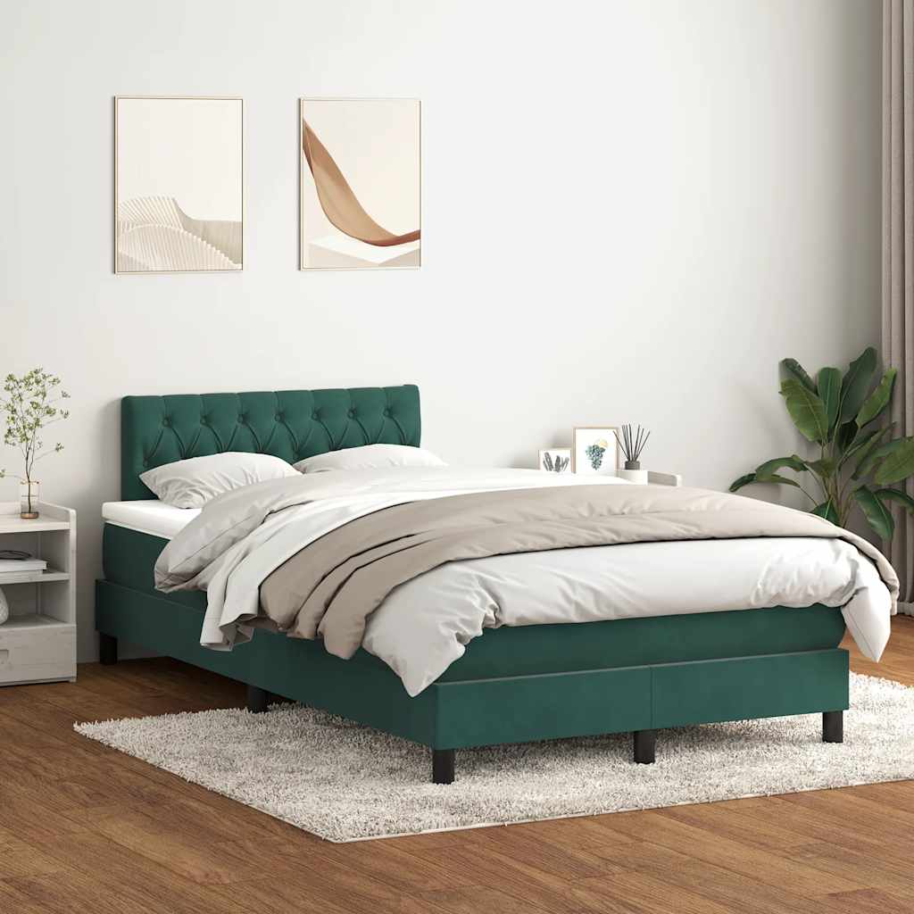 Cama boxspring com colchão 120x210 cm veludo verde-escuro