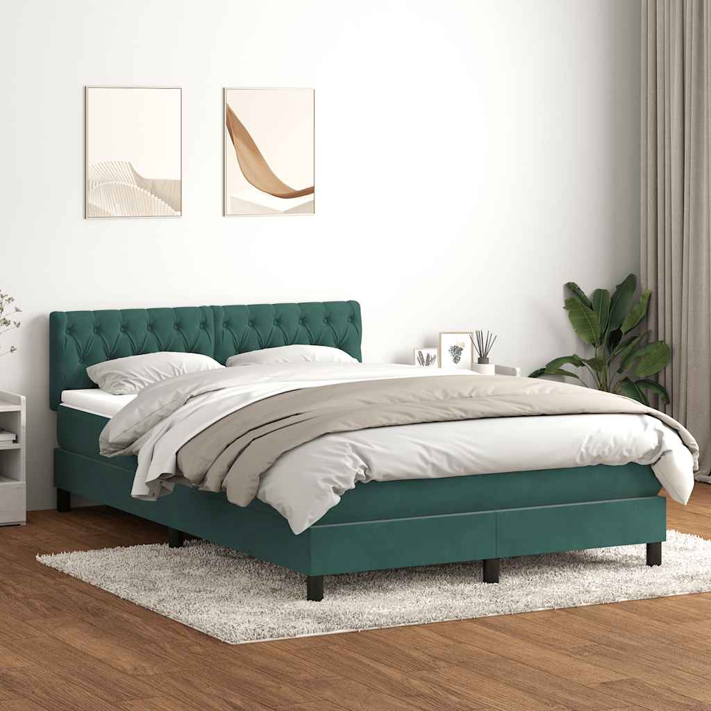 Cama box spring com colchão 160x210 cm veludo verde escuro